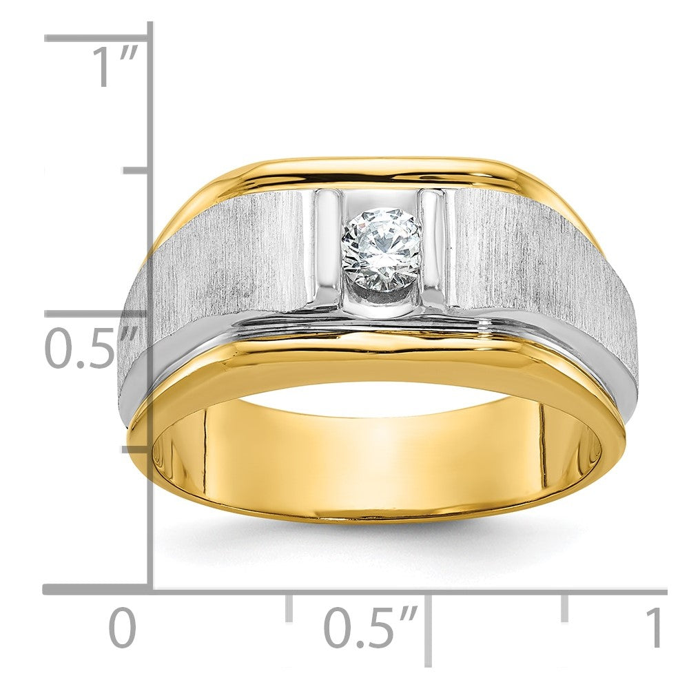14k Two-tone Gold Men's Polished and Satin 1/4 carat Diamond Complete Ring