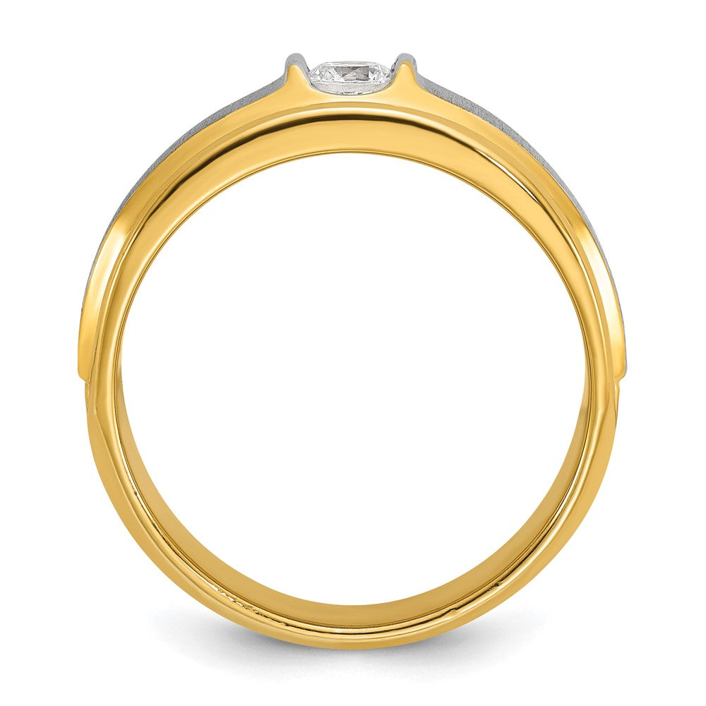 14k Two-tone Gold Men's Polished and Satin 1/4 carat Diamond Complete Ring