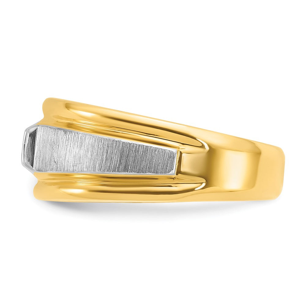 14k Two-tone Gold Men's Polished and Satin 1/4 carat Diamond Complete Ring