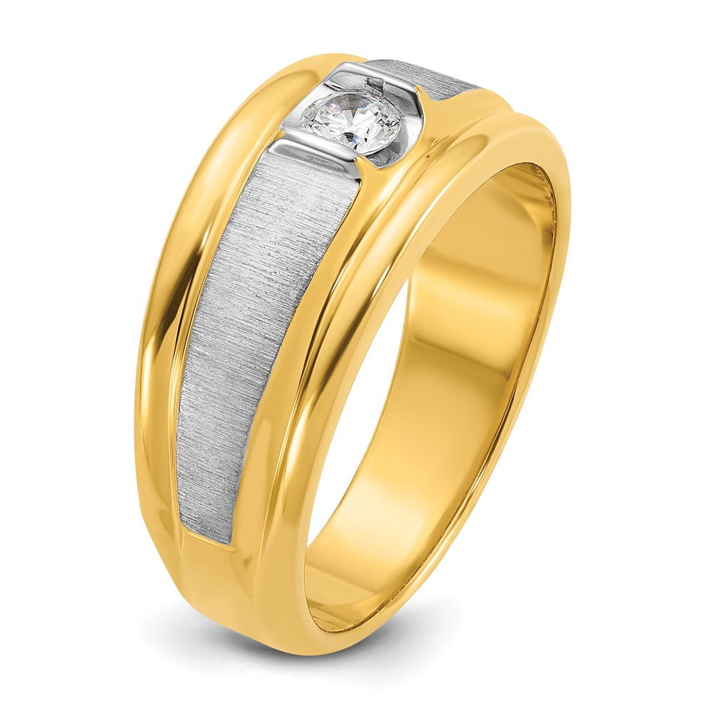 14k Two-tone Gold Men's Polished and Satin 1/4 carat Diamond Complete Ring