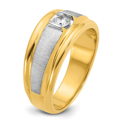 14k Two-tone Gold Men's Polished and Satin 1/4 carat Diamond Complete Ring
