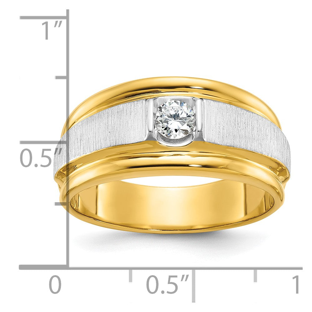 14k Two-tone Gold Men's Polished and Satin 1/4 carat Diamond Complete Ring