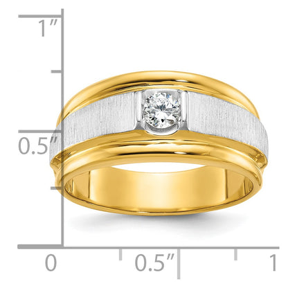 14k Two-tone Gold Men's Polished and Satin 1/4 carat Diamond Complete Ring