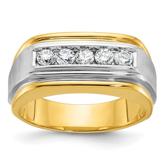 10K Two-Tone Ibgoodman Men'S Polished Satin And Grooved 5-Stone Ring Mounting