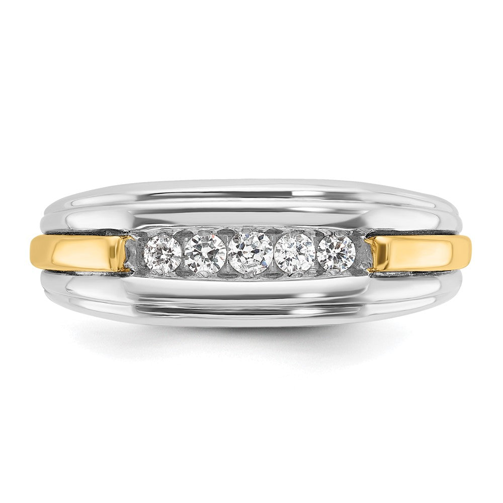 14k Two-tone Gold Men's Polished and Satin 1/4 carat Diamond Complete Ring