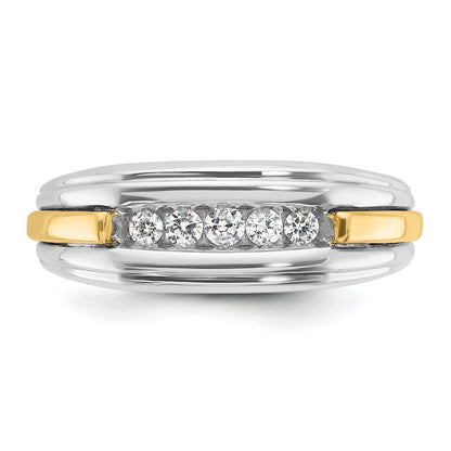 14k Two-tone Gold Men's Polished and Satin 1/4 carat Diamond Complete Ring