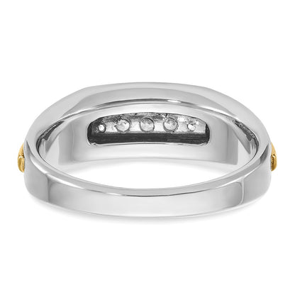 14k Two-tone Gold Men's Polished and Satin 1/4 carat Diamond Complete Ring