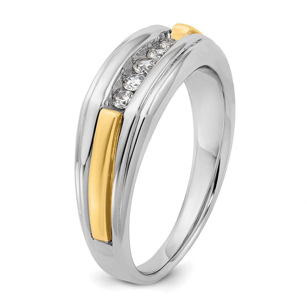 14k Two-tone Gold Men's Polished and Satin 1/4 carat Diamond Complete Ring