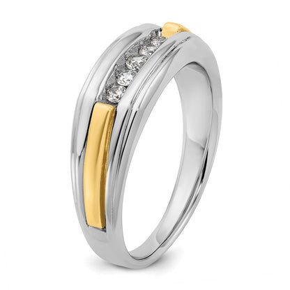 14k Two-tone Gold Men's Polished and Satin 1/4 carat Diamond Complete Ring
