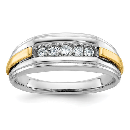 14k Two-tone Gold Men's Polished and Satin 1/4 carat Diamond Complete Ring