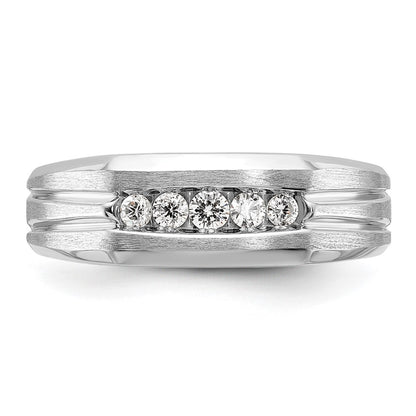 10k White Gold 1/4 Ct. Lab Grown Diamond VS/SI+ G+ Polished Satin and Grooved Five Stone Men's Ring