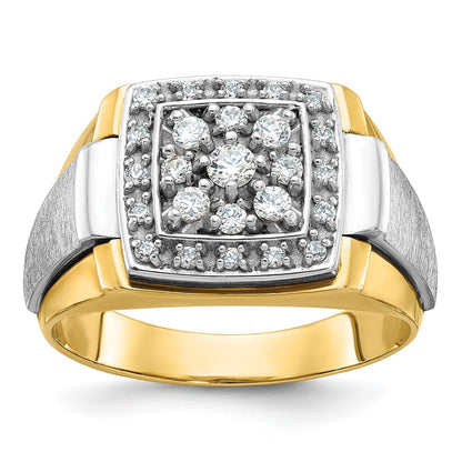 14k Two-tone Gold Men's Polished and Satin 1/2 carat Diamond Complete Ring