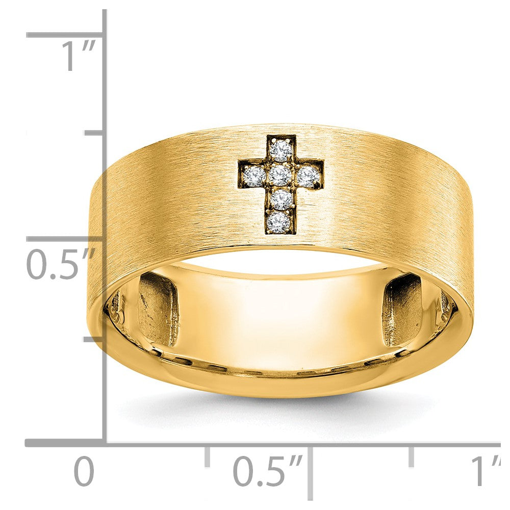 10K Yellow Gold Ibgoodman Men'S Satin 1/20 Carat A Quality Diamond Cross Ring