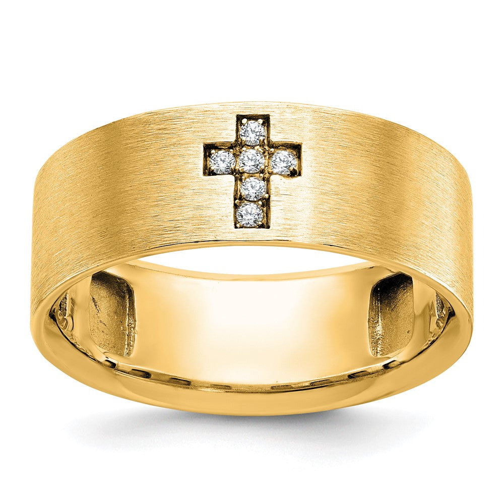 10K Yellow Gold Ibgoodman Men'S Satin 1/20 Carat A Quality Diamond Cross Ring