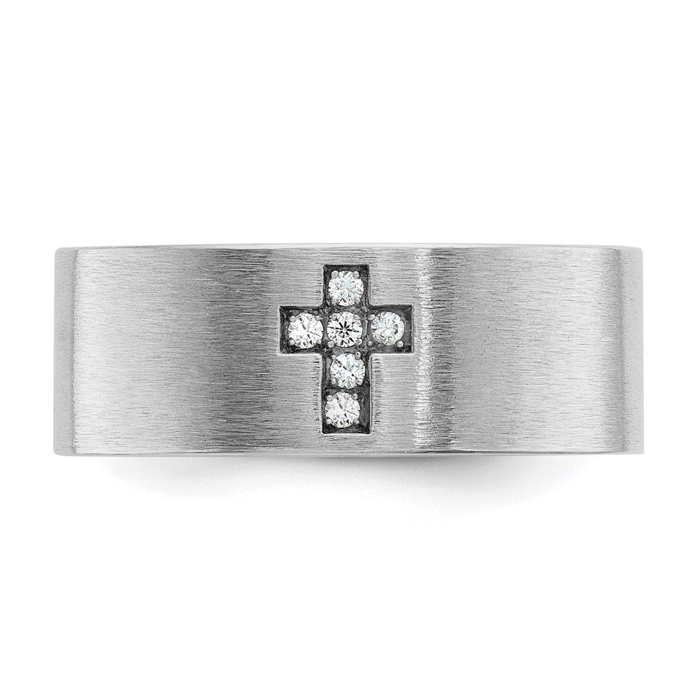 14k White Gold Men's Cross Satin 1/20 carat Diamond Complete Ring