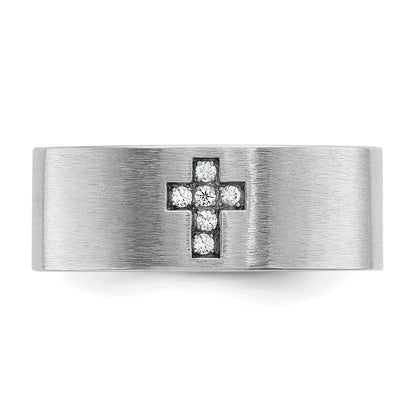 14k White Gold Men's Cross Satin 1/20 carat Diamond Complete Ring