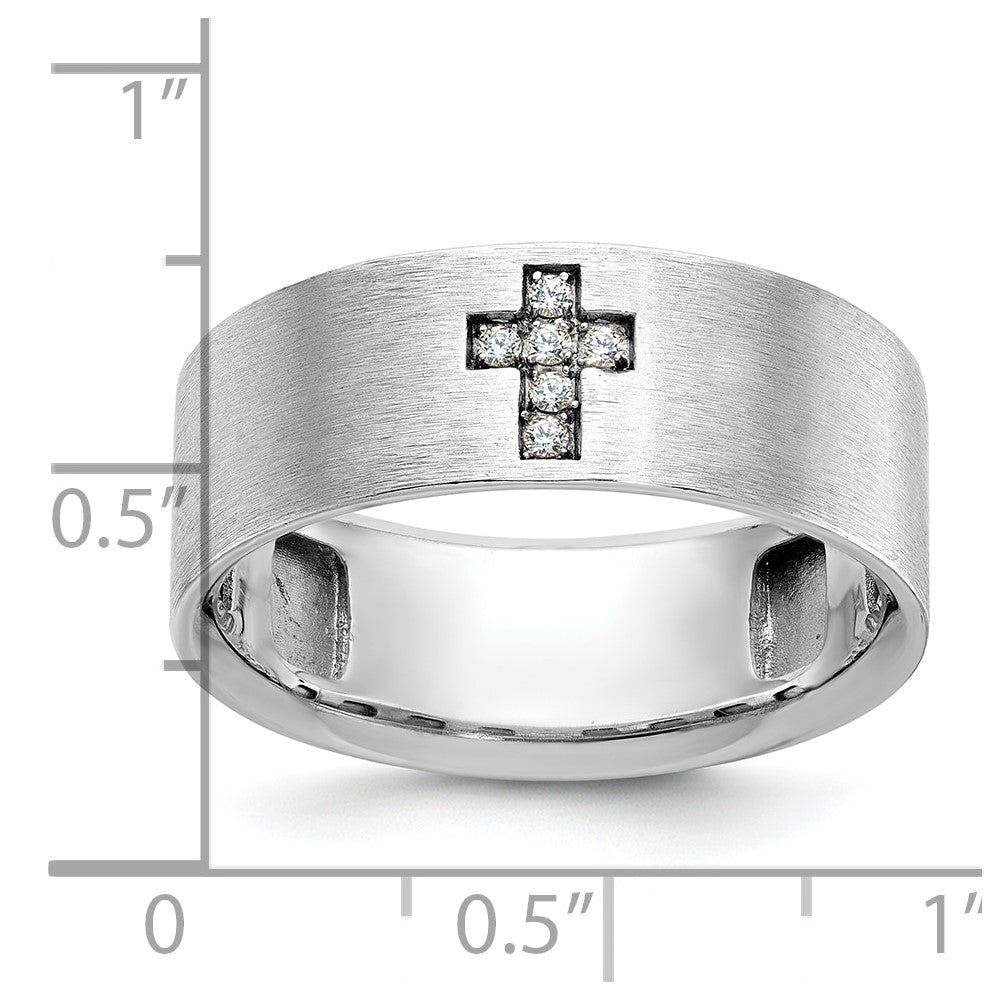 14k White Gold Men's Cross Satin 1/20 carat Diamond Complete Ring
