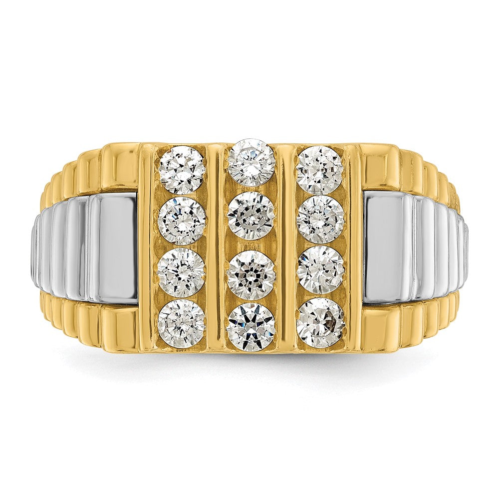 14k Two-tone Two Tone 1 Ct. Lab Grown Diamond VS/SI+ G+ Grooved Four Row Men's Ring