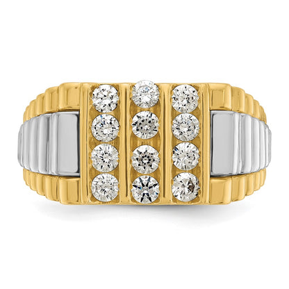 14k Two-tone Two Tone 1 Ct. Lab Grown Diamond VS/SI+ G+ Grooved Four Row Men's Ring