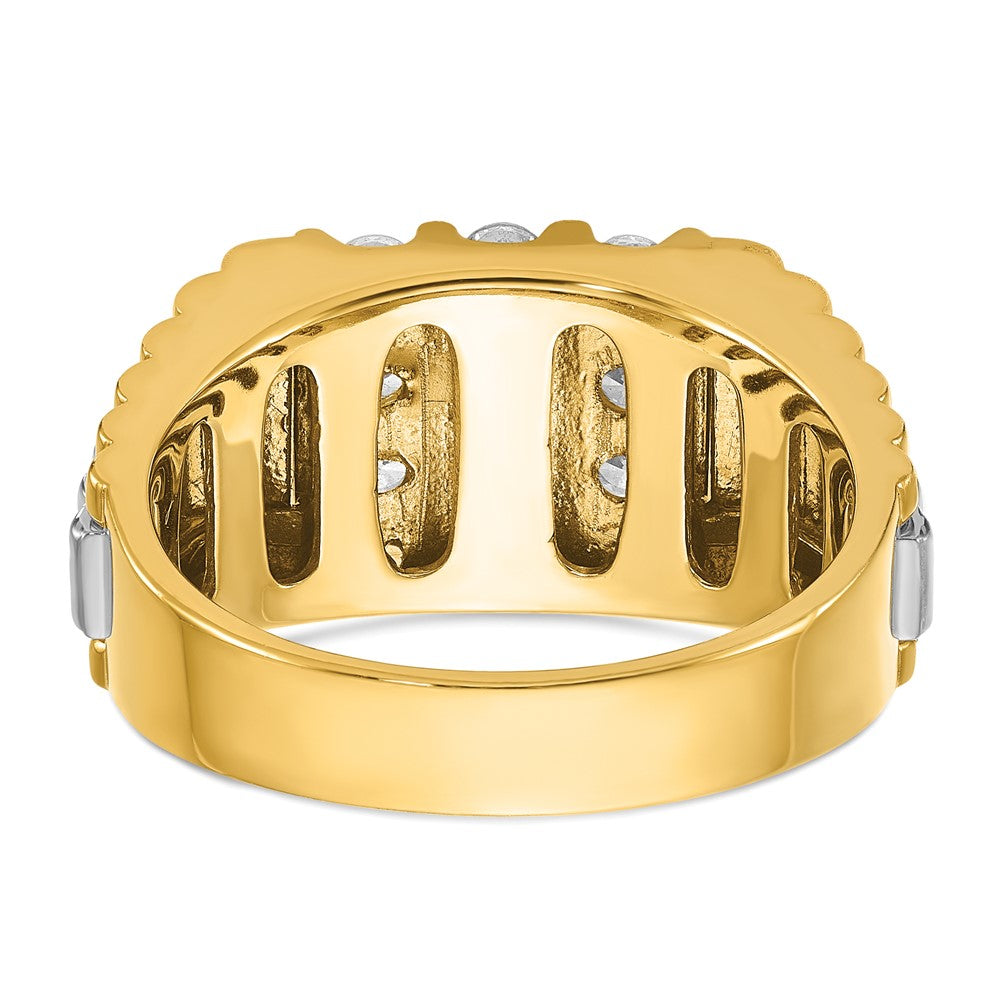 14k Two-tone Two Tone 1 Ct. Lab Grown Diamond VS/SI+ G+ Grooved Four Row Men's Ring