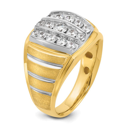 14k Two-tone Gold Men's Polished and Satin 1 carat Diamond Complete Ring