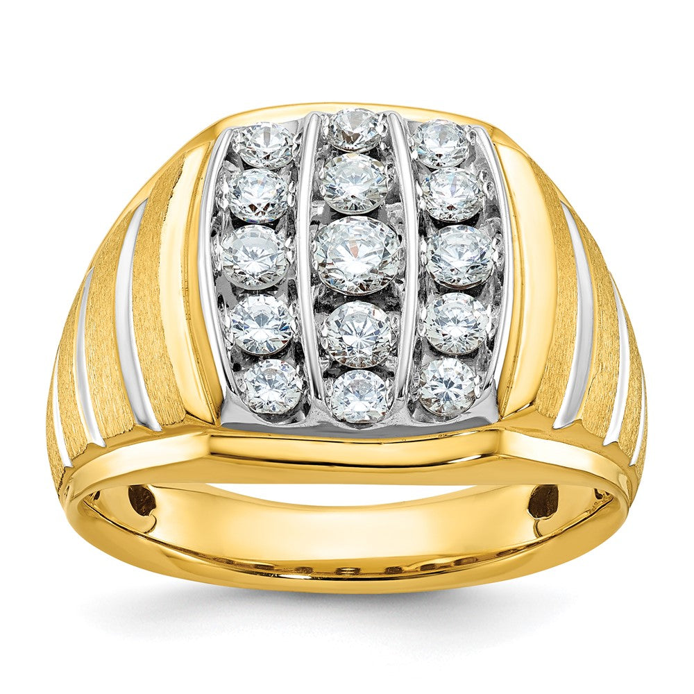 14k Two-tone Gold Men's Polished and Satin 1 carat Diamond Complete Ring