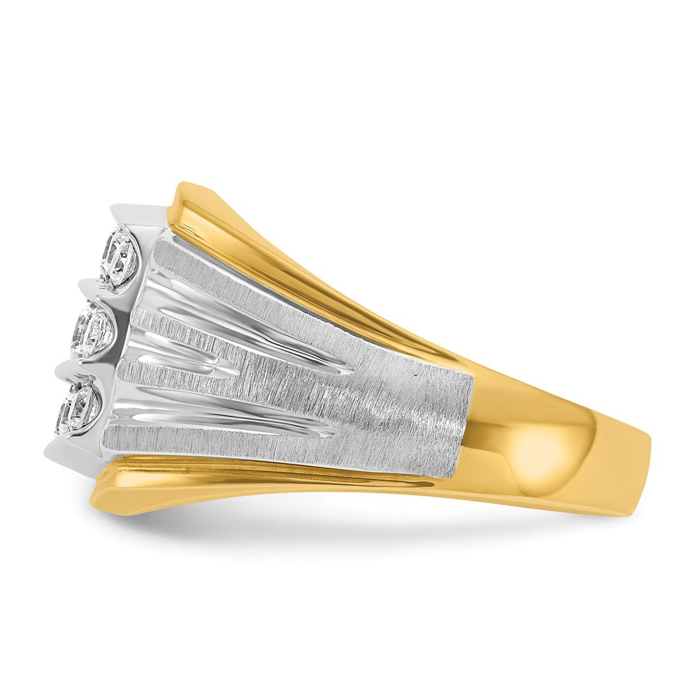 14k Two-tone Gold Men's Polished and Satin 1 carat Diamond Complete Ring