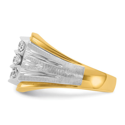 14k Two-tone Gold Men's Polished and Satin 1 carat Diamond Complete Ring