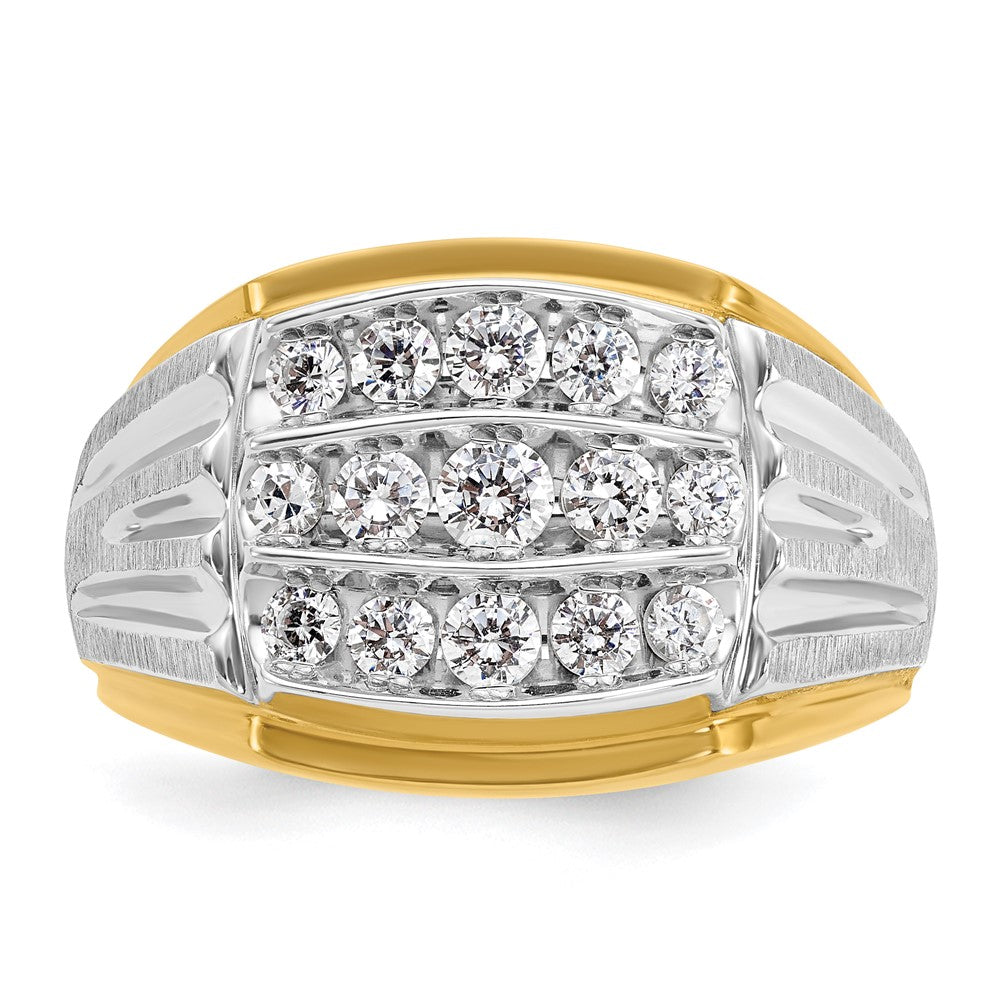 14k Two-tone Gold Men's Polished and Satin 1 carat Diamond Complete Ring