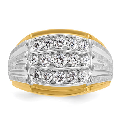 14k Two-tone Gold Men's Polished and Satin 1 carat Diamond Complete Ring