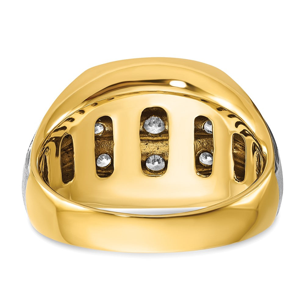 14k Two-tone Gold Men's Polished and Satin 1 carat Diamond Complete Ring