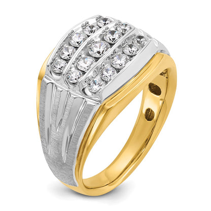 14k Two-tone Gold Men's Polished and Satin 1 carat Diamond Complete Ring