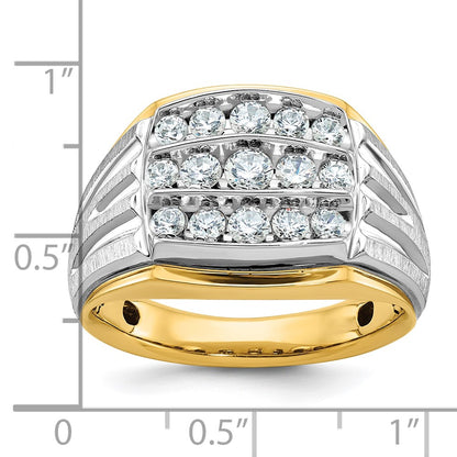 14k Two-tone Gold Men's Polished and Satin 1 carat Diamond Complete Ring