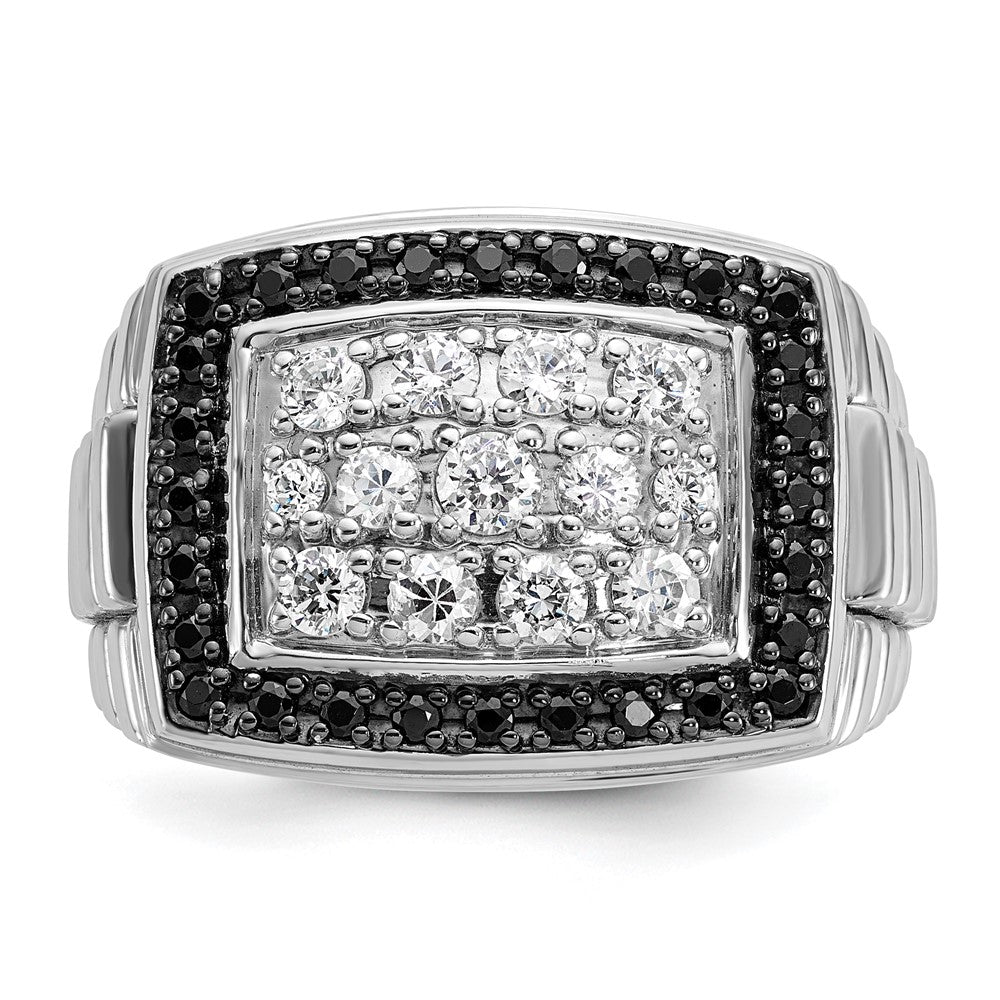 14k White Gold Men's 1 carat Black and White Diamond Complete Ring