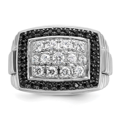 14k White Gold Men's 1 carat Black and White Diamond Complete Ring