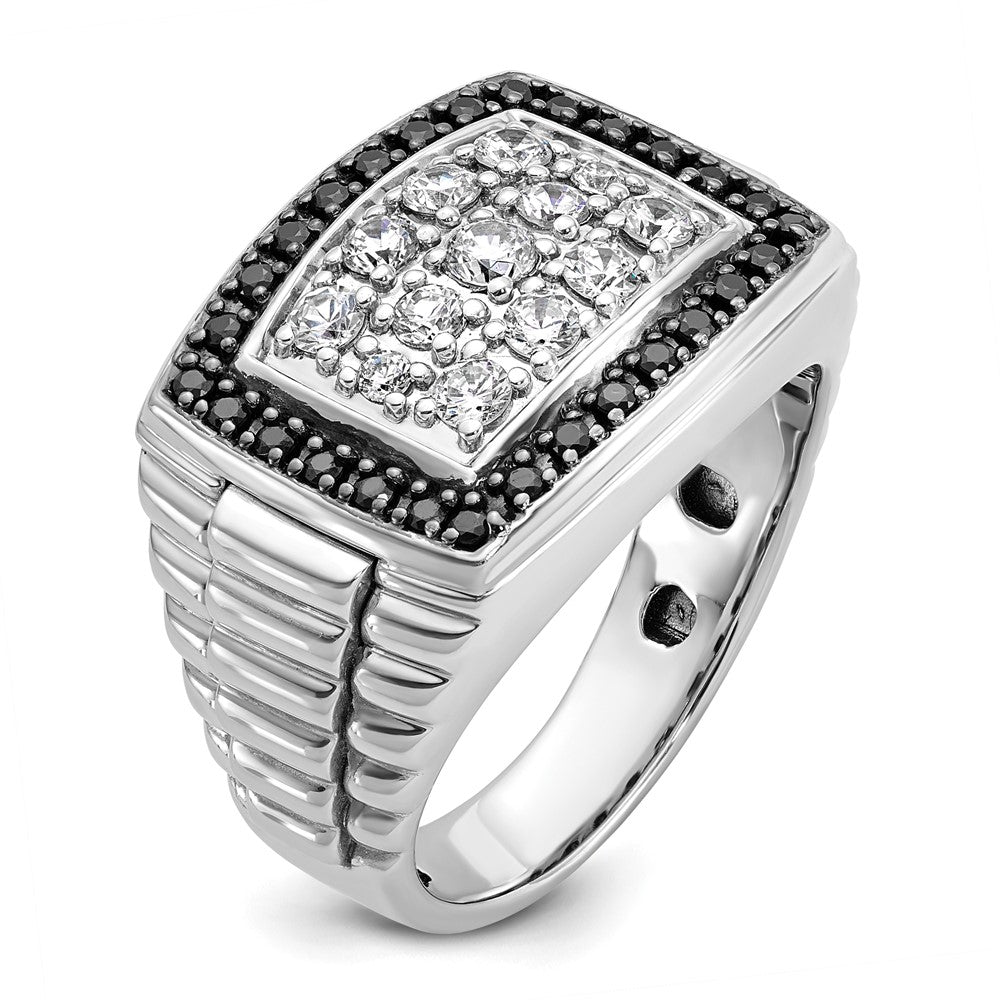 14k White Gold Men's 1 carat Black and White Diamond Complete Ring