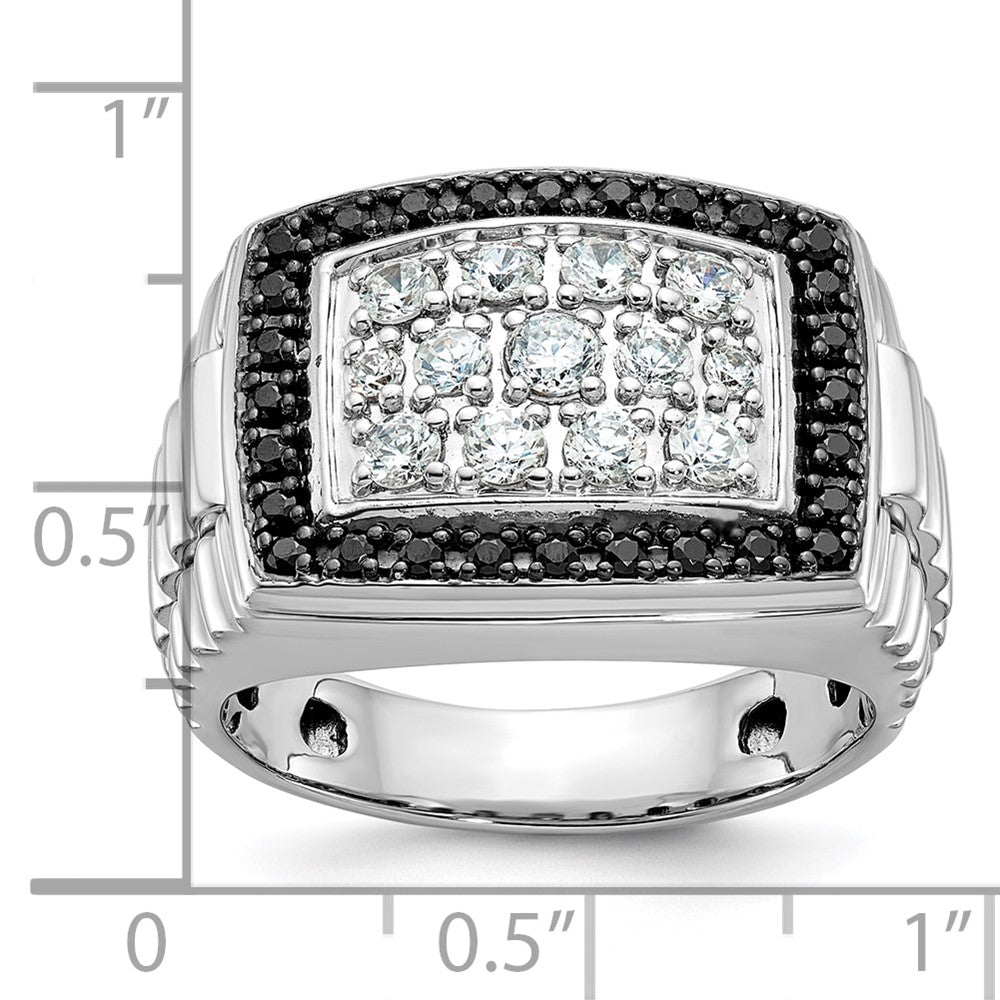14k White Gold Men's 1 carat Black and White Diamond Complete Ring