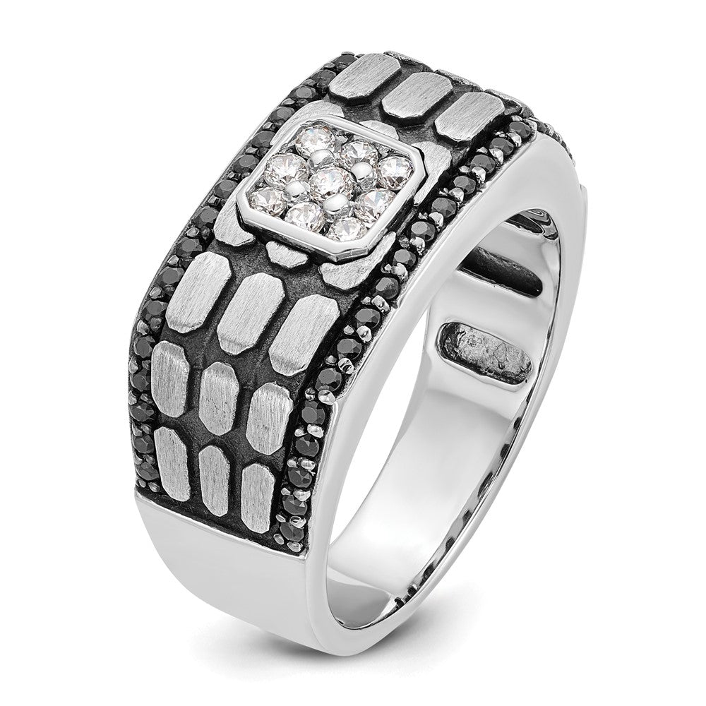 14k White Gold with Black Rhodium Men's Satin 5/8 carat Diamond Complete Ring