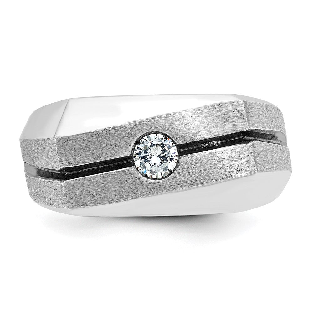 14k White Gold with Black Rhodium Men's Satin 1/5 carat Diamond Complete Ring