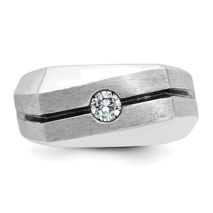 14k White Gold with Black Rhodium Men's Satin 1/5 carat Diamond Complete Ring
