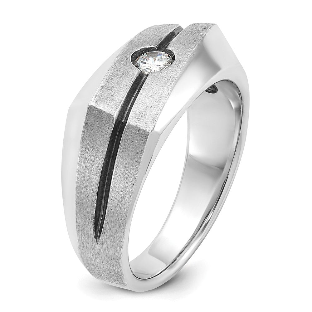 14k White Gold with Black Rhodium Men's Satin 1/5 carat Diamond Complete Ring