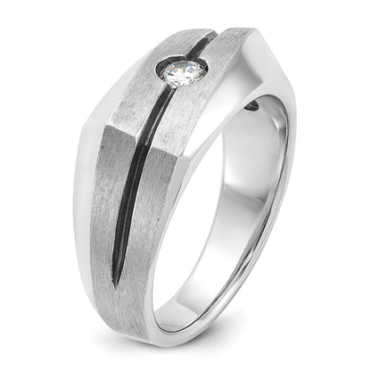 14k White Gold with Black Rhodium Men's Satin 1/5 carat Diamond Complete Ring