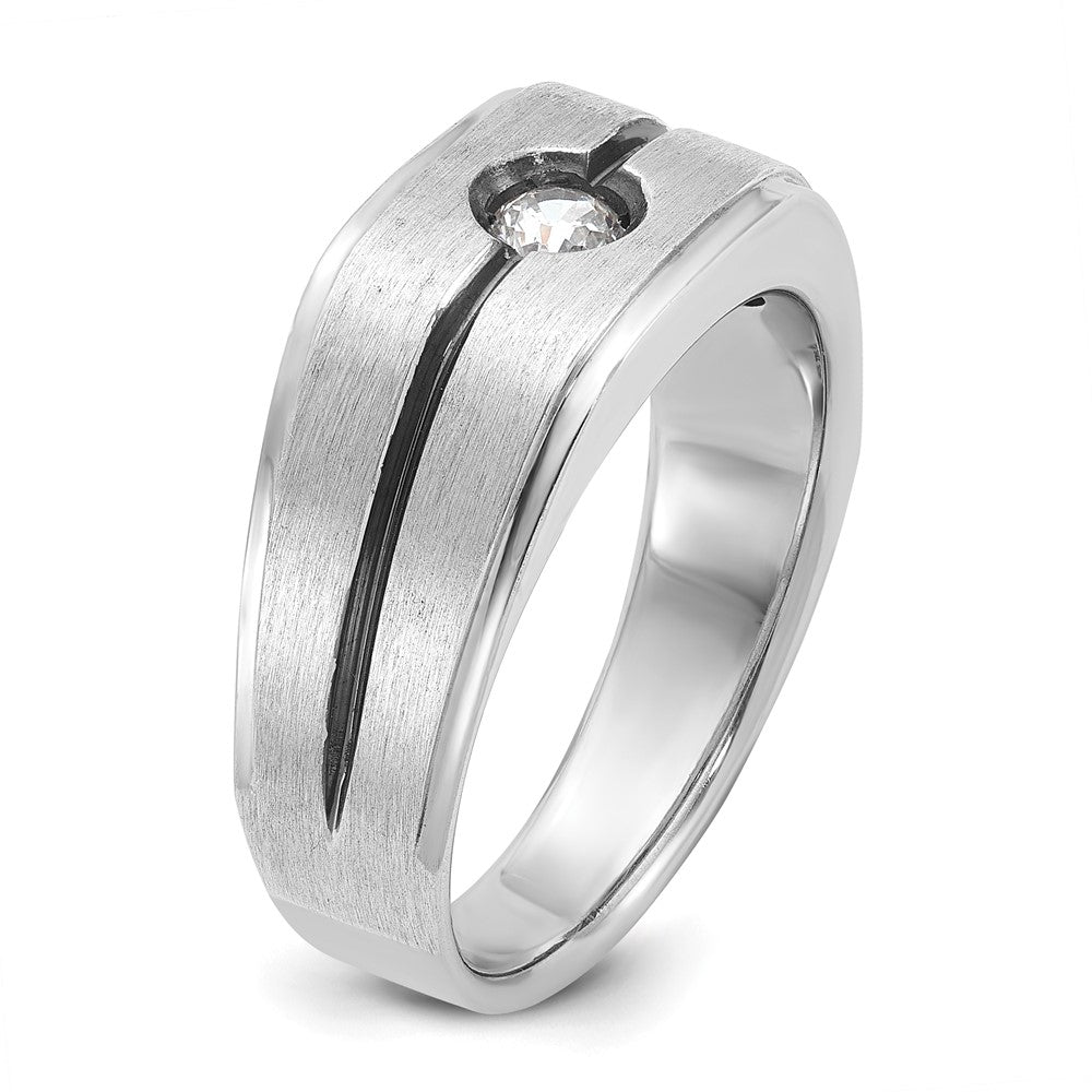 14k White Gold with Black Rhodium Men's Satin 1/5 carat Diamond Complete Ring