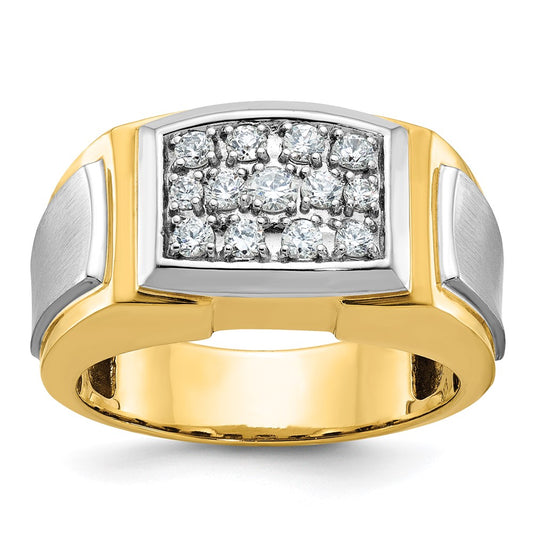 14k Yellow u0026 Rhodium Gold with White Rhodium Men's Satin 1/2 carat Diamond Complete Ring