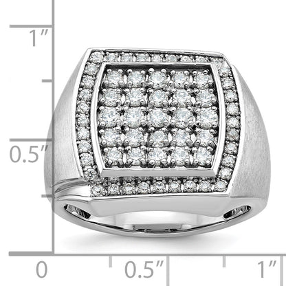 14k White Gold Men's Polished and Satin 1.3 carat Diamond Complete Ring