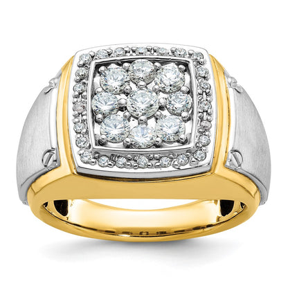 14k Two-tone Two Tone 1 Ct. Lab Grown Diamond VS/SI+ G+ Men's Polished and Satin Cluster Ring