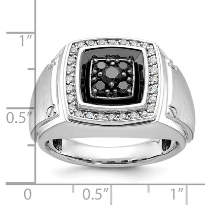 14k White Gold with Black Rhodium Men's 5/8 carat Black/White Diamond Complete Ring