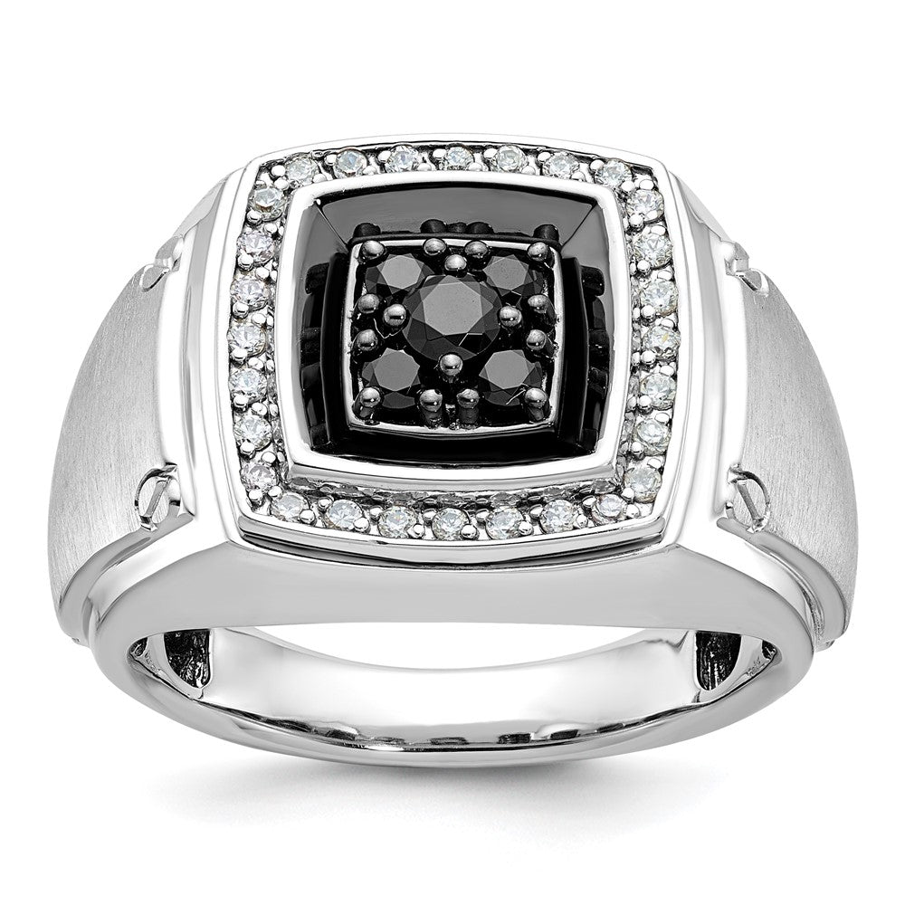 14k White Gold with Black Rhodium Men's 5/8 carat Black/White Diamond Complete Ring