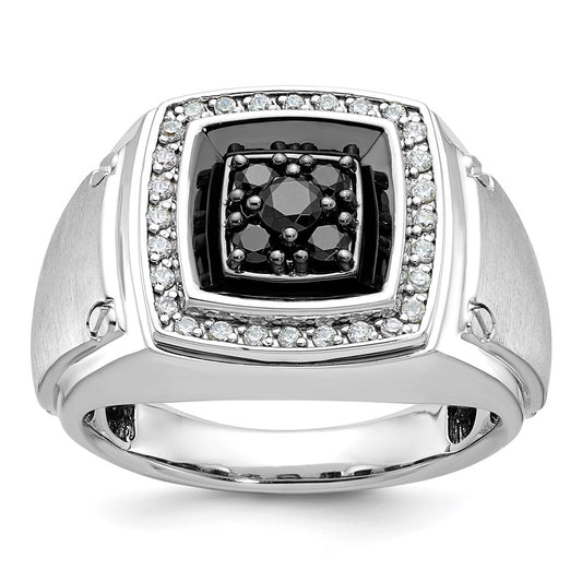 14k White Gold with Black Rhodium Men's 5/8 carat Black/White Diamond Complete Ring