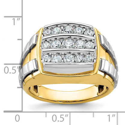 10K Two-Tone Ibgoodman Men'S Polished And Grooved 3-Row Cluster Ring Mounting